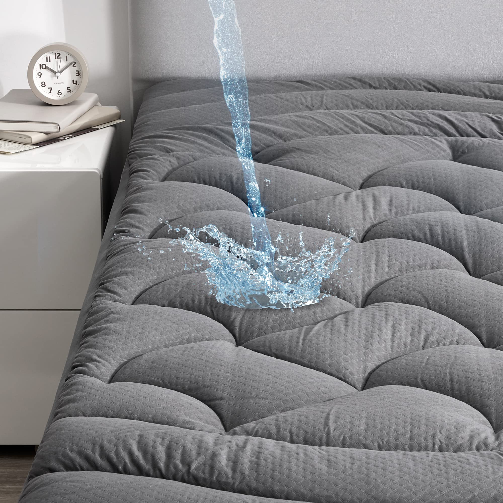Sleep Zone Grey Twin Waterproof Mattress Pad, Premium Soft Embossed Mattress Topper, Quilted Fitted Mattress Protector Cover Wit