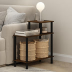 Furinno Turn-N-Tube 3-Tier Rectangular Sofa Side Table, End Table with Open Shelves, Amber Pine/Black