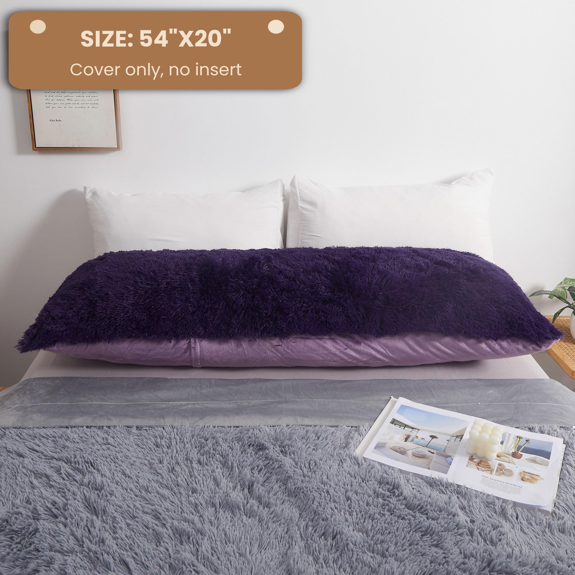 Mego Shaggy Plush Body Pillow Cover, Faux Fur Fluffy Body Pillowcase, 20X54 Boho Fuzzy Body Pillow Case, Furry Long Big Throw Pi