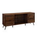 Walker Edison Saxon Mid Century Modern Glass Shelf TV Stand for TVs up to 65 Inches, 60 Inch, Walnut