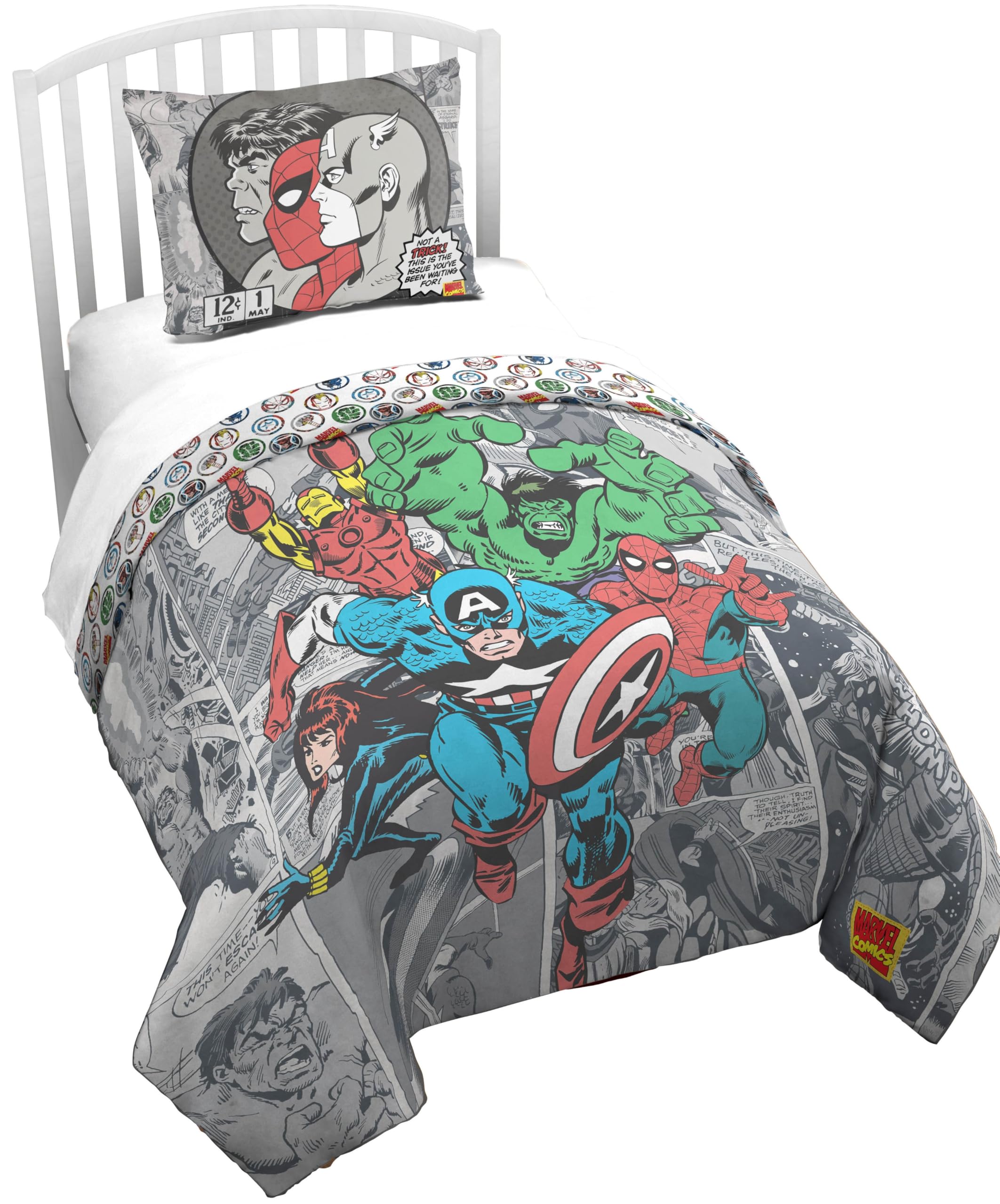 Jay Franco Duvet Cover Set - 2 Piece Comforter Cover And Sham Set, Super Soft Cozy Kids Bedding (Insert Not Included) Grey - Mar