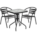Flash Furniture Lila 23.5'' Square Glass Metal Table With 2 Black Metal Aluminum Slat Stack Chairs