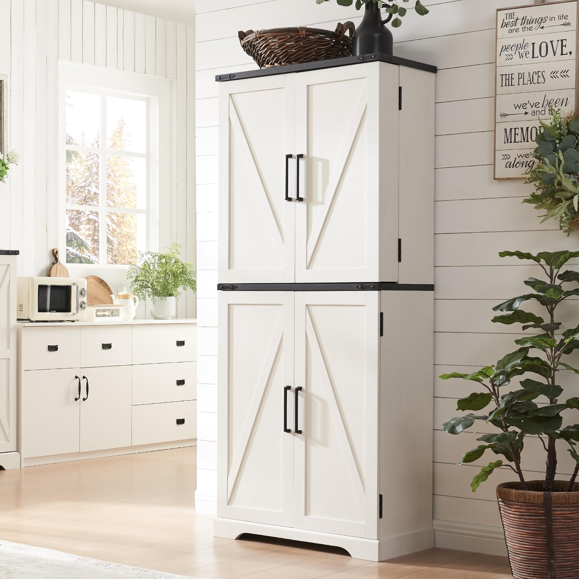 ACCOHOHO 72 Tall Kitchen Pantry, Farmhouse Storage Cabinet with Barn Doors, Organizer, Drawer and Adjustable Shelves, Rustic Woo