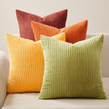 Topfinel Fall Burnt Orange Decorative Throw Pillows Covers 24X24 Inch Set Of 4,Yellow Green Gradient Series Corduroy Striped Squ