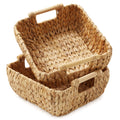 Casafield Set of 2 Water Hyacinth Oval Storage Baskets with Wooden Handles - Small, Woven Bin Organizers