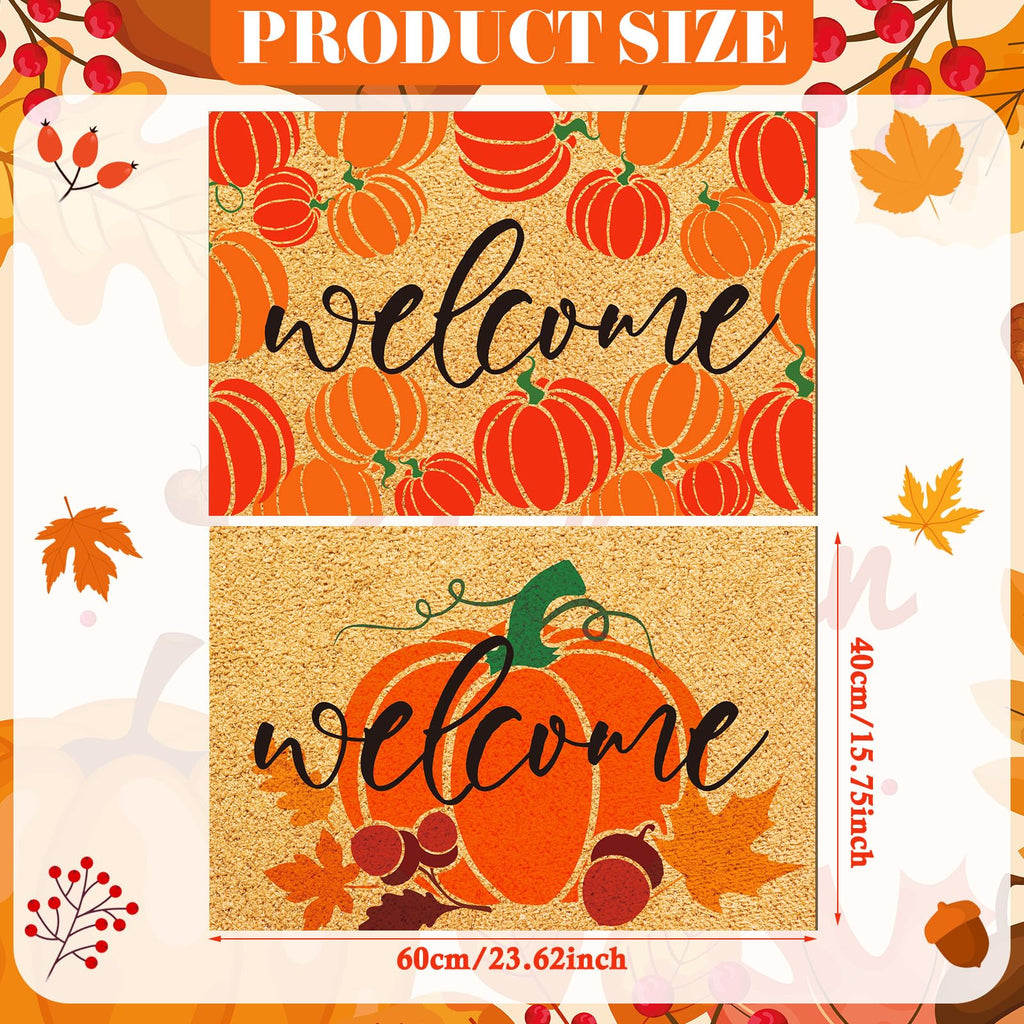 Moucuny 2 Pcs Pumpkin Door Mat Fall Welcome Front Door Mat Autumn Harvest Decorative Mat 15.75 X 23.62 Inches Non Slip Entrance