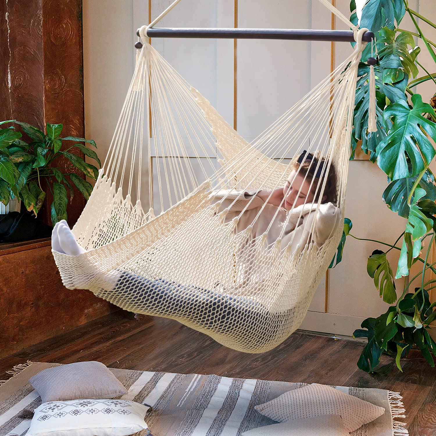 Bathonly Large Hammock Chair With Spreader Bar, Caribbean Hammock Swing Chair, Xl Hammock Chair Outdoor Indoor, 330 Lbs Weight C
