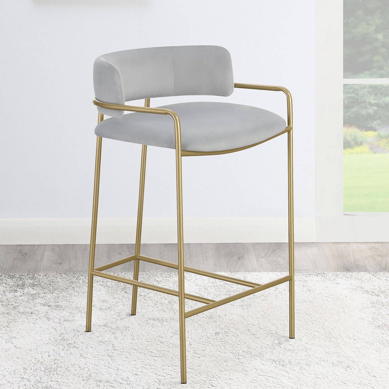 Coaster Comstock Velvet Upholstered Low Back Counter Height Stool Gray and Gold