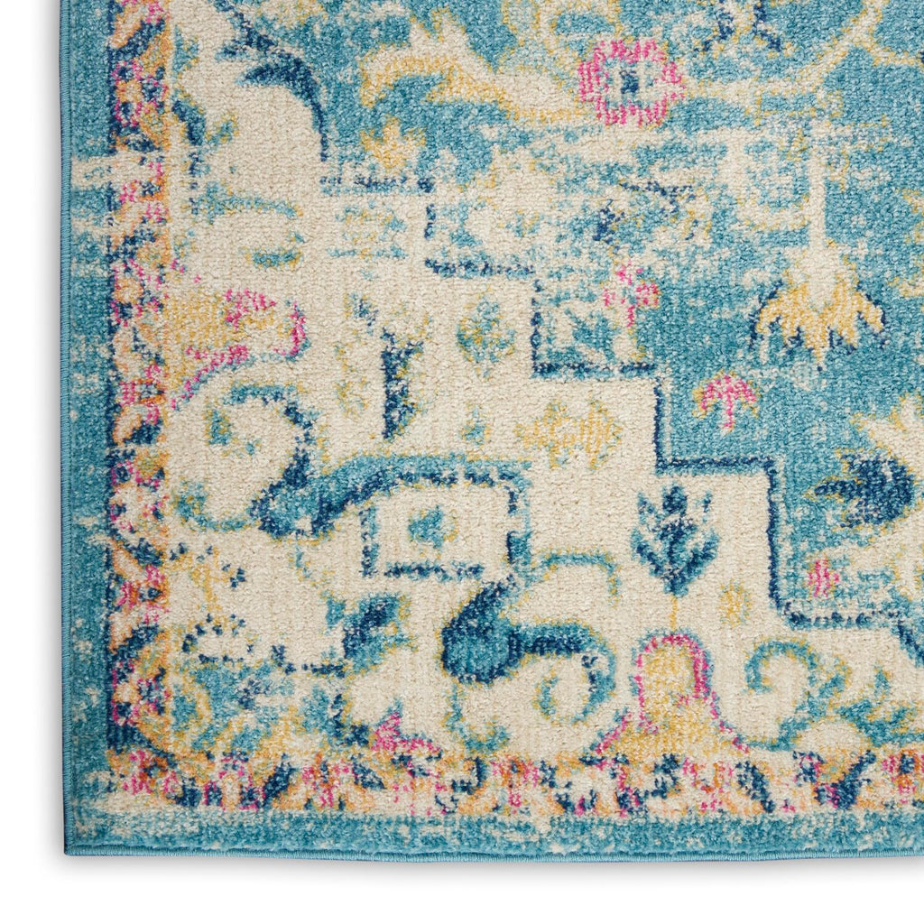 Nourison Passion Ivory/Light Blue 1'10' X 6' Area Rug, Boho, Moroccan, Bed Room, Living Room, Dining Room, Kitchen, Easy Cleani