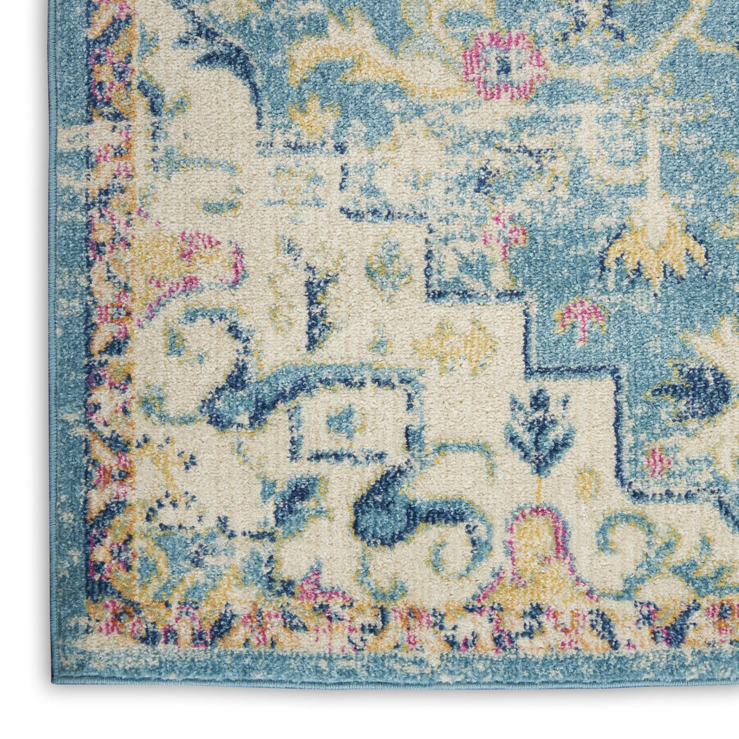 Nourison Passion Ivory/Light Blue 1'10' X 6' Area Rug, Boho, Moroccan, Bed Room, Living Room, Dining Room, Kitchen, Easy Cleani