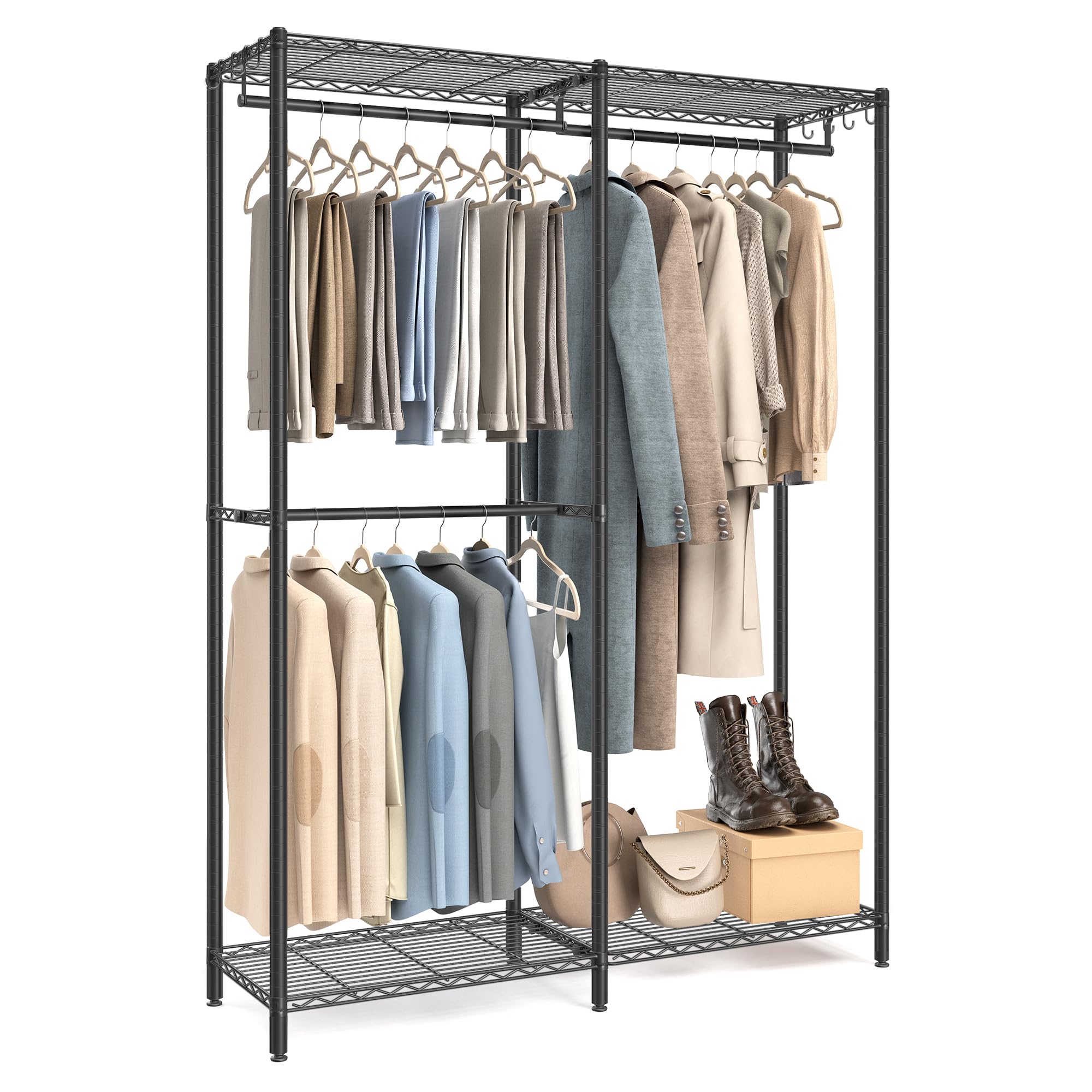 SONGMICS Clothes Rack, Freestanding Wardrobe Closet, Metal Clothing Racks, Heavy-Duty Garment Rack with Adjustable Shelves, Hang
