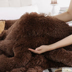 Smoofy Faux Fur Coffee Comforter Set Queen Size 3Pcs Fluffy Fuzzy Plush Comforter Set Cute Soft Shaggy Velvet Double-Sided Beddi