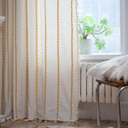 Sutuo Home Boho Curtains 84 Inch Length For Bedroom, Semi Blackout Farmhouse Vintage Shabby Chic Tassels Window Treatment Bohemian Embroidery Drape, Rod Pocket 1 Panel 52' W X 84' L, White And Gold