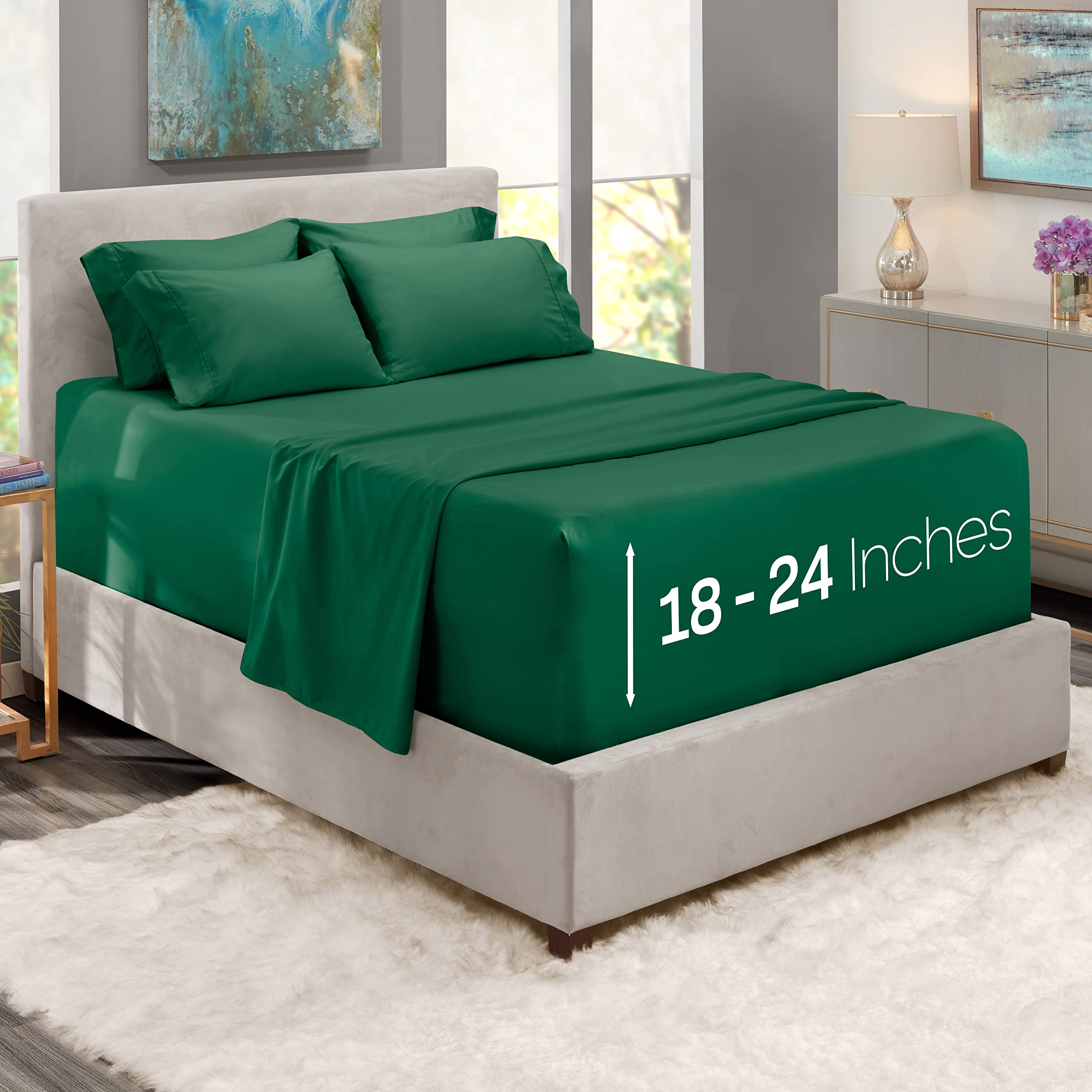 Hearth & Harbor Extra Deep Pocket Sheets - Fits Mattress 18-24 Inches Deep - Extra Deep Pocket Twin Xl Sheets Sets - 4 Piece Twi