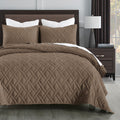 Horimote Home Quilt Set Queen Size Pine Bark, Classic Geometric Diamond Stitched Pattern, Ultra Soft Microfiber Lightweight Bedd