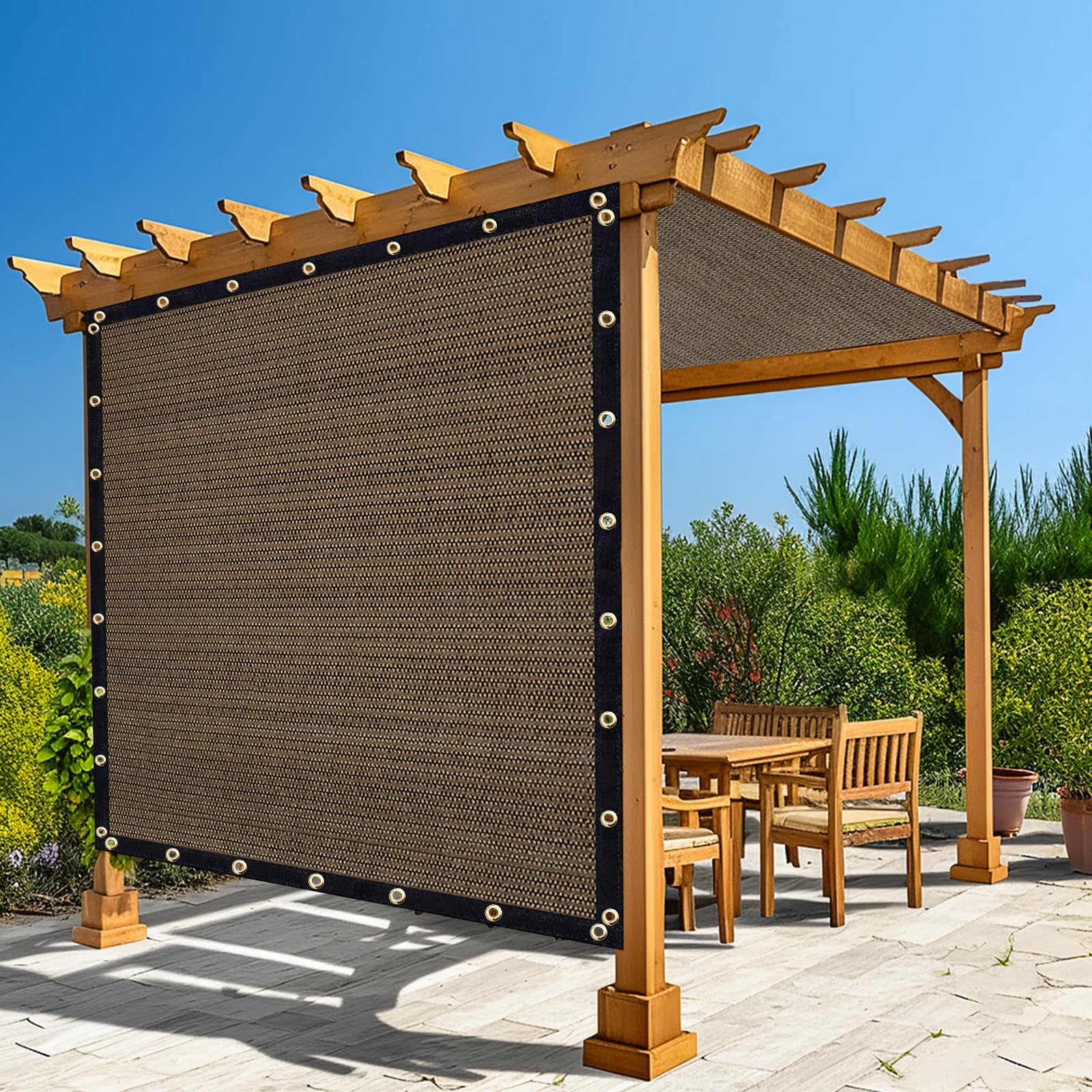 Amagenix 90% Shade Fabric 22'X 22' Mocha Sun Shade Cloth With Brass Grommets For Pergola Replacement Shade Cover Canopy, Heavy D