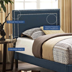 Modway Jessamine Upholstered Fabric Twin Headboard Size with Nailhead Trim in Azure,