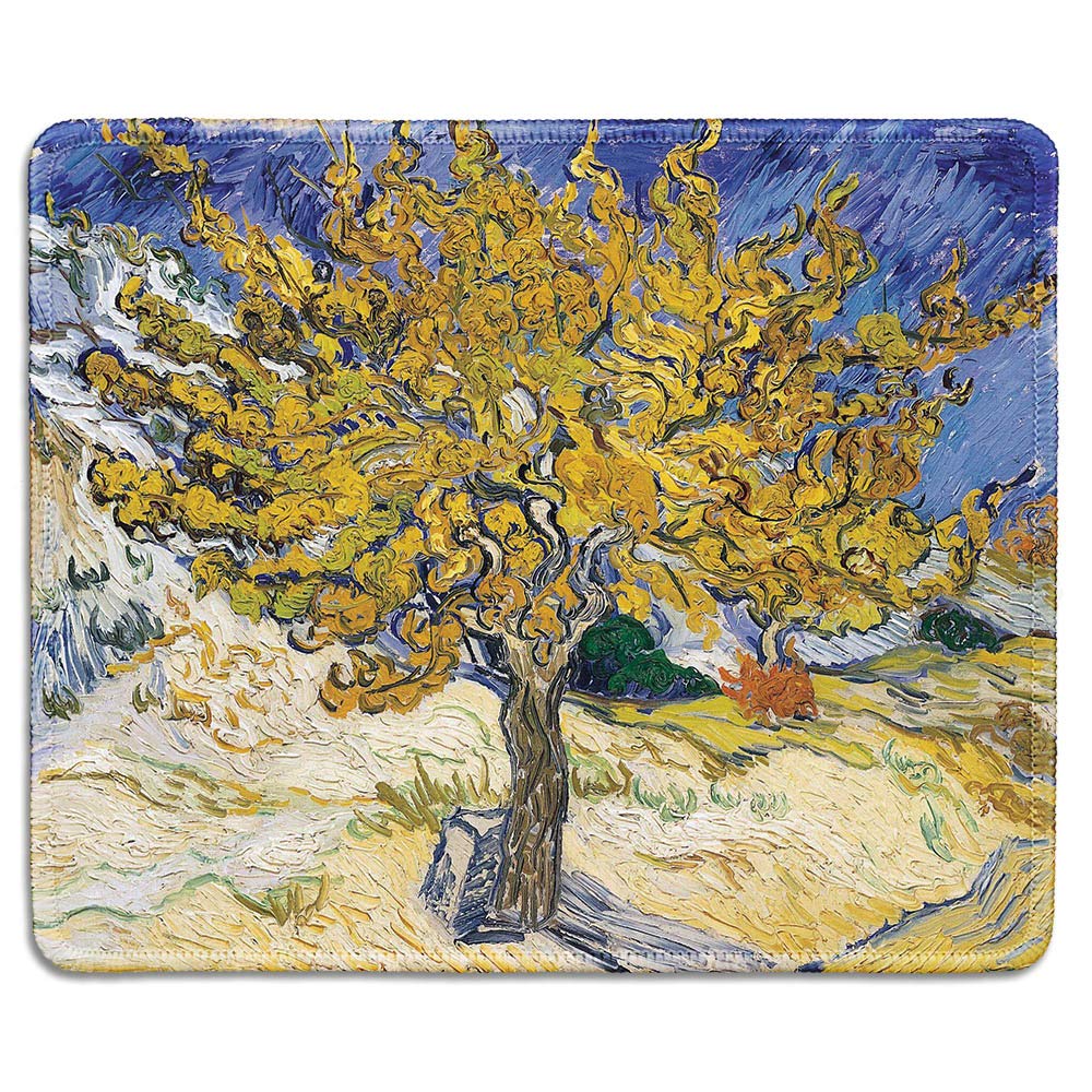 Dealzepic - Art Mousepad - Natural Rubber Mouse Pad With Famous Fine Art Painting Of Mulberry Tree By Vincent Van Gogh - Stitche