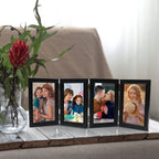 Poilkmni 4 Folding 4X6 Inch Hinged Picture Frame High Definition Natural Wood Picture Frame Rustic Desktop Acrylic Frame Family