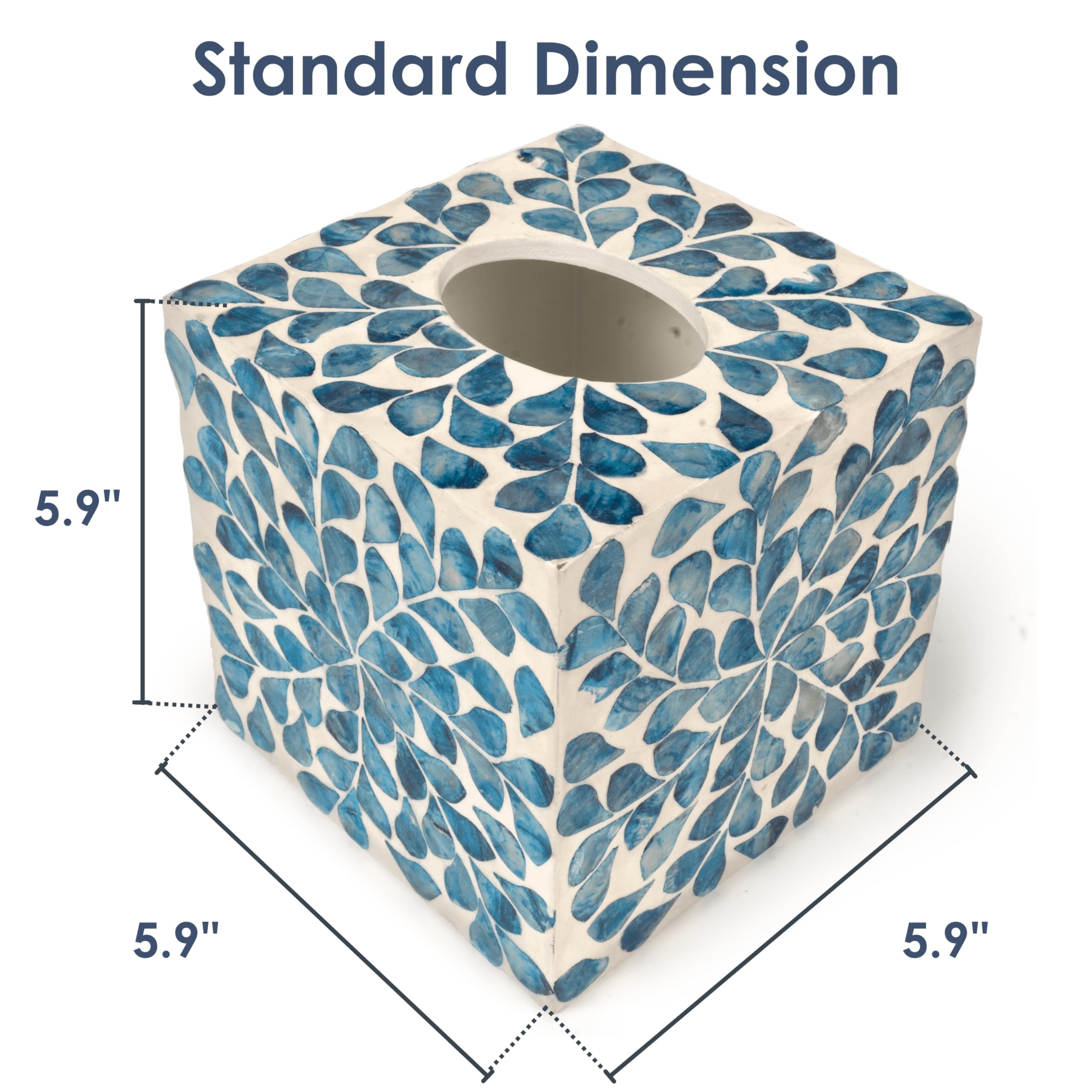 Claynix Tissue Box Cover - Mosaic Mother Of Pearl Inlay Cube - Napkin Holder Square - Toilet Paper Storage - Decorative Organize