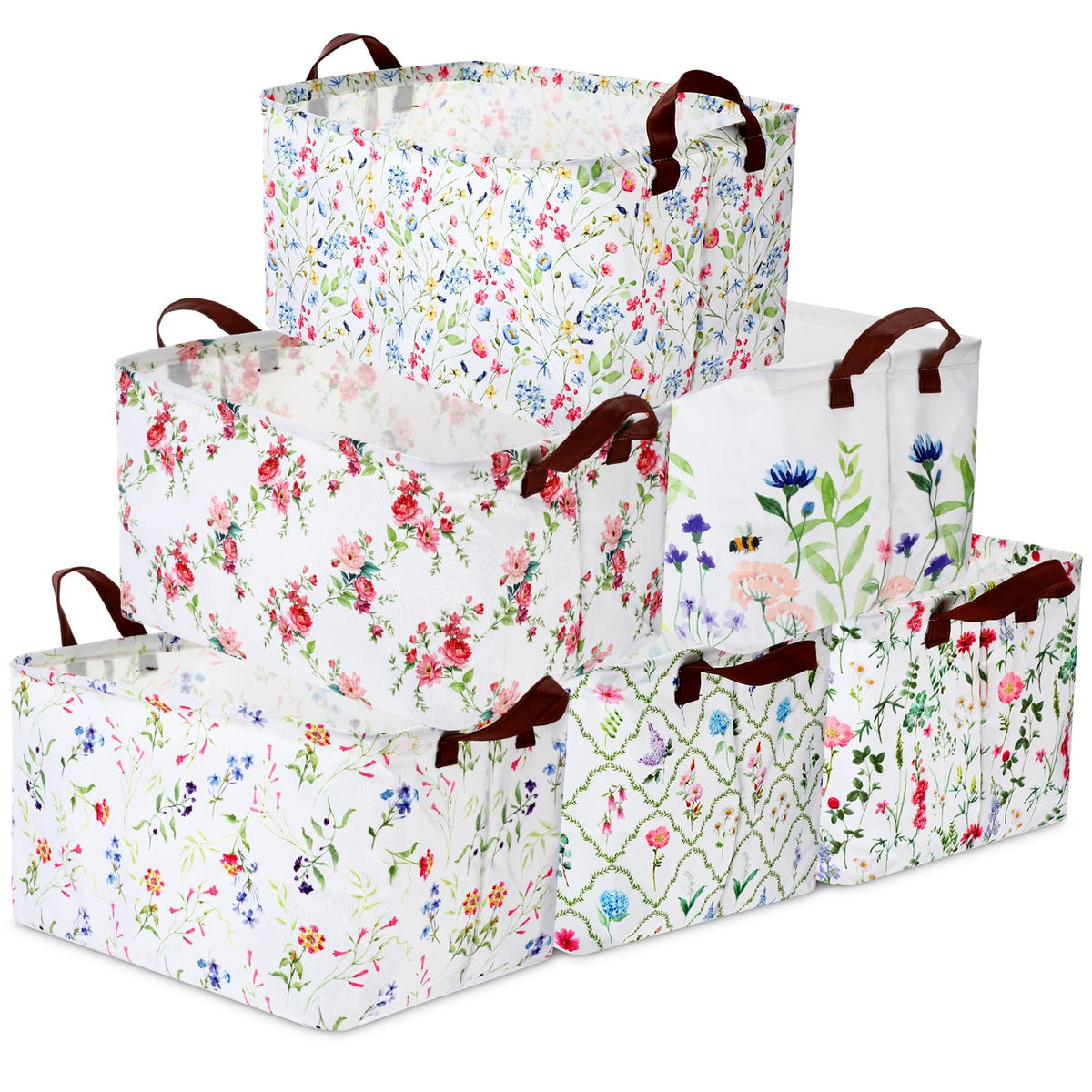 Vesici 6 Pack Floral Storage Bins Wildflowers Storage Baskets