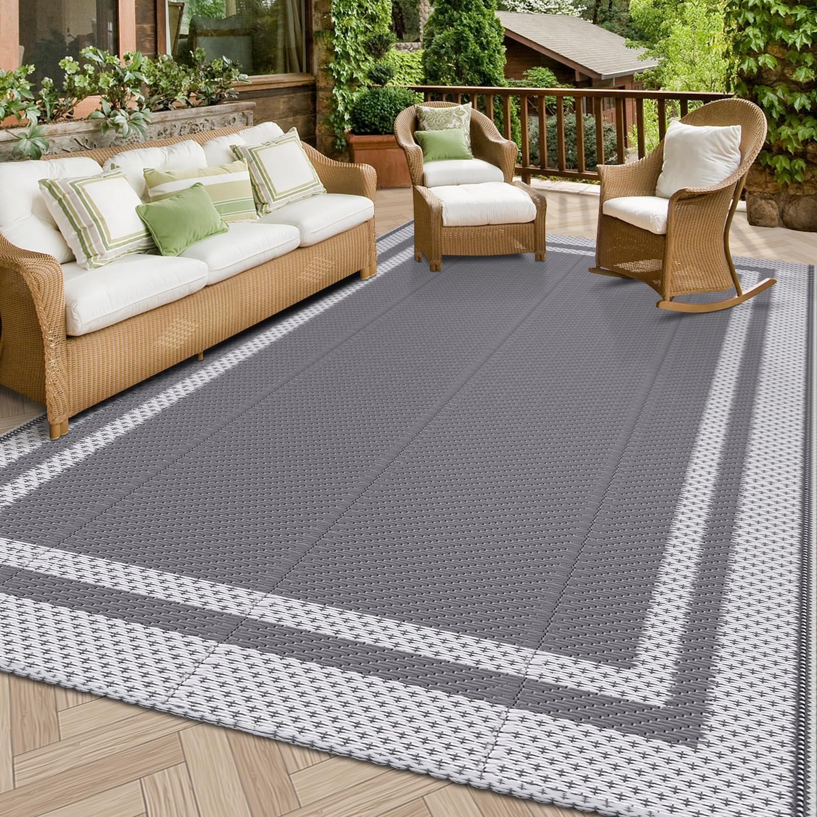 Happytrends Outdoor Rug Reversible Portable Plastic Straw Camping Rugs For Outside Rv,Large Waterproof Outdoor Area Rugs For Pat