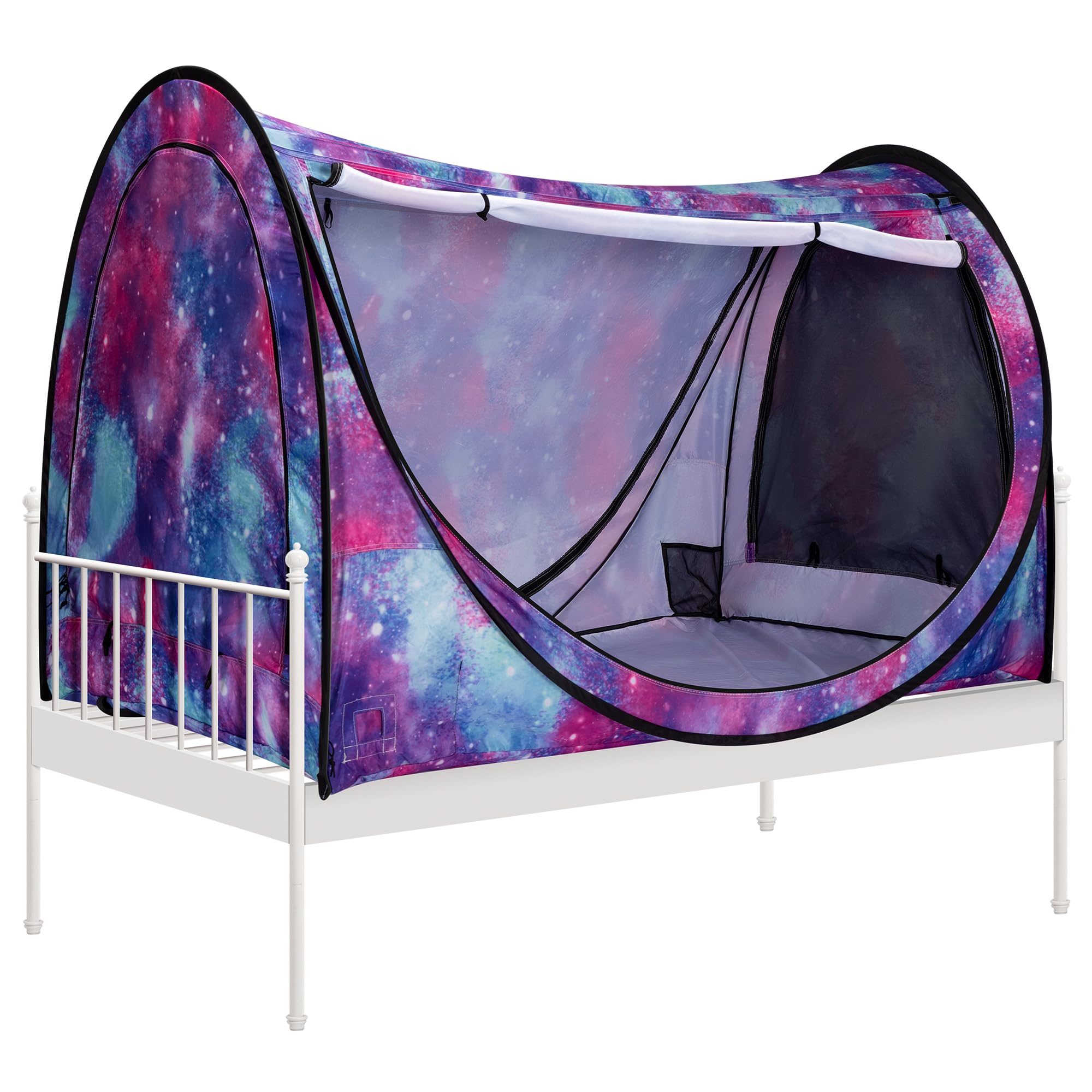 Vivohome Pop-Up Bed Tent Twin Size, Privacy Bed Canopy With 4 Doors And Mosquito Mesh, Breathable Sleeping Tent With Light Starr