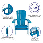 Flash Furniture Charlestown Commercial Folding Adirondack Chair - Blue - Poly Resin - Indoor/Outdoor - Weather Resistant