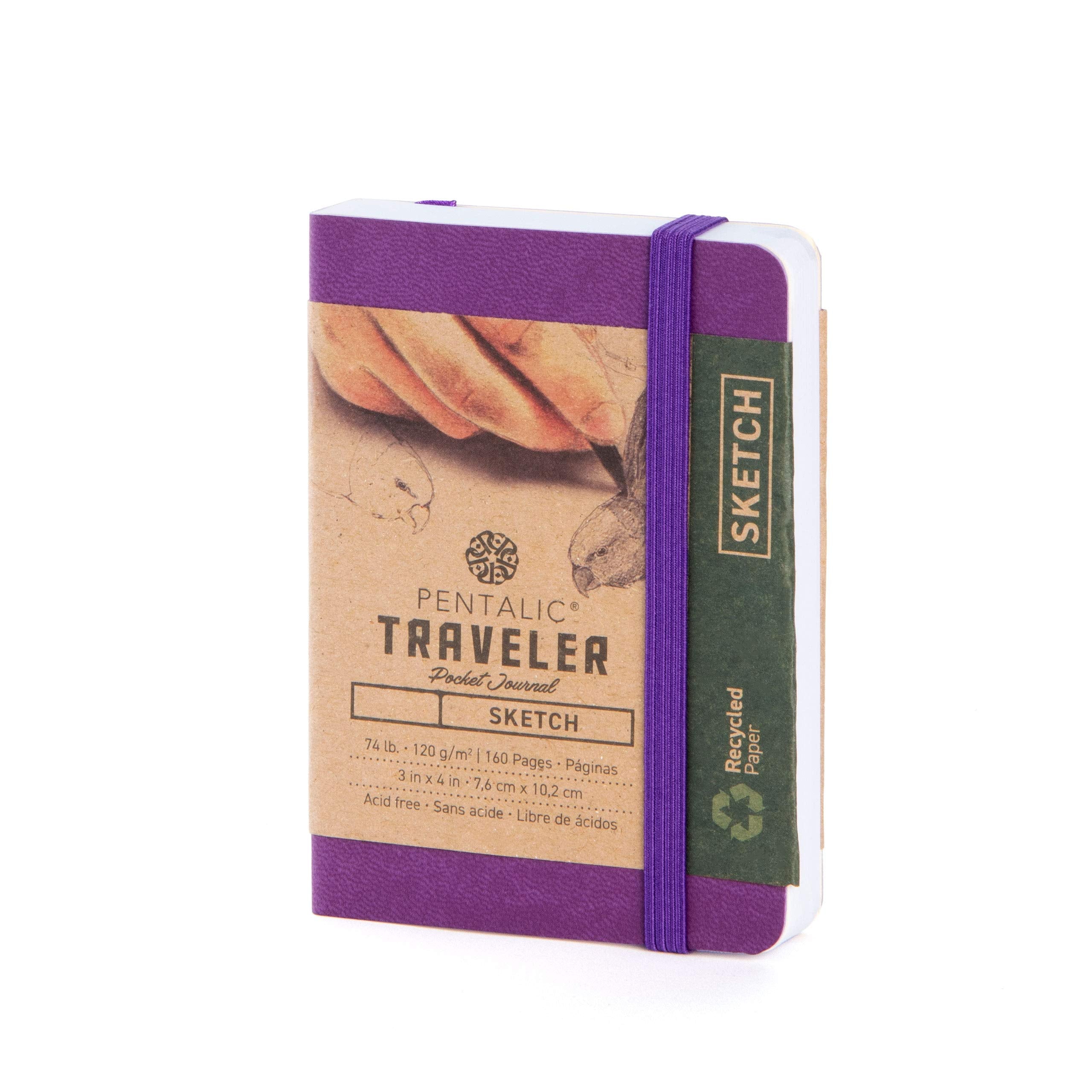 Pentalic 3' X 4' Pocket Sketchbook Traveler Journal, 160 Pages, Purple