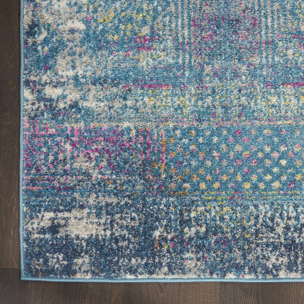 HomeRoots 100% Polypropylene 4’ x 6’ Blue Distressed Medallion Area Rug