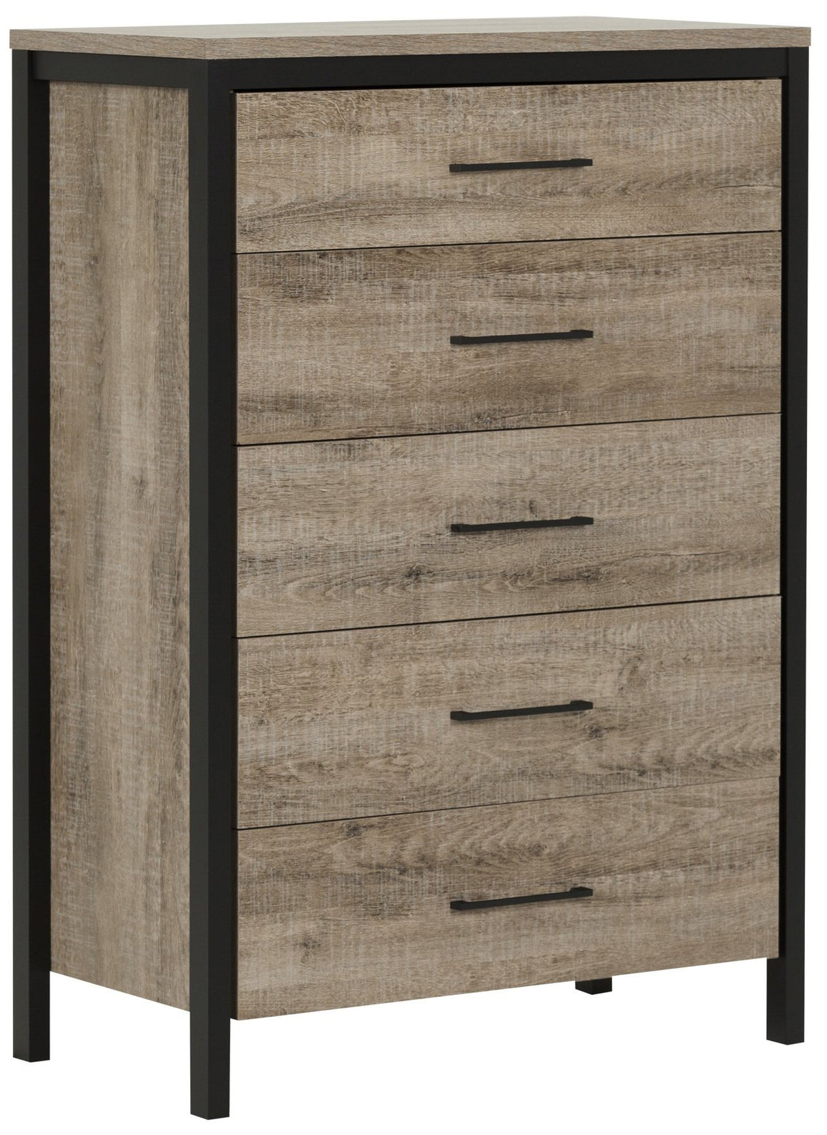 South Shore Munich 5-Drawer Dresser, Weathered Oak And Matte Black With Metal Handles