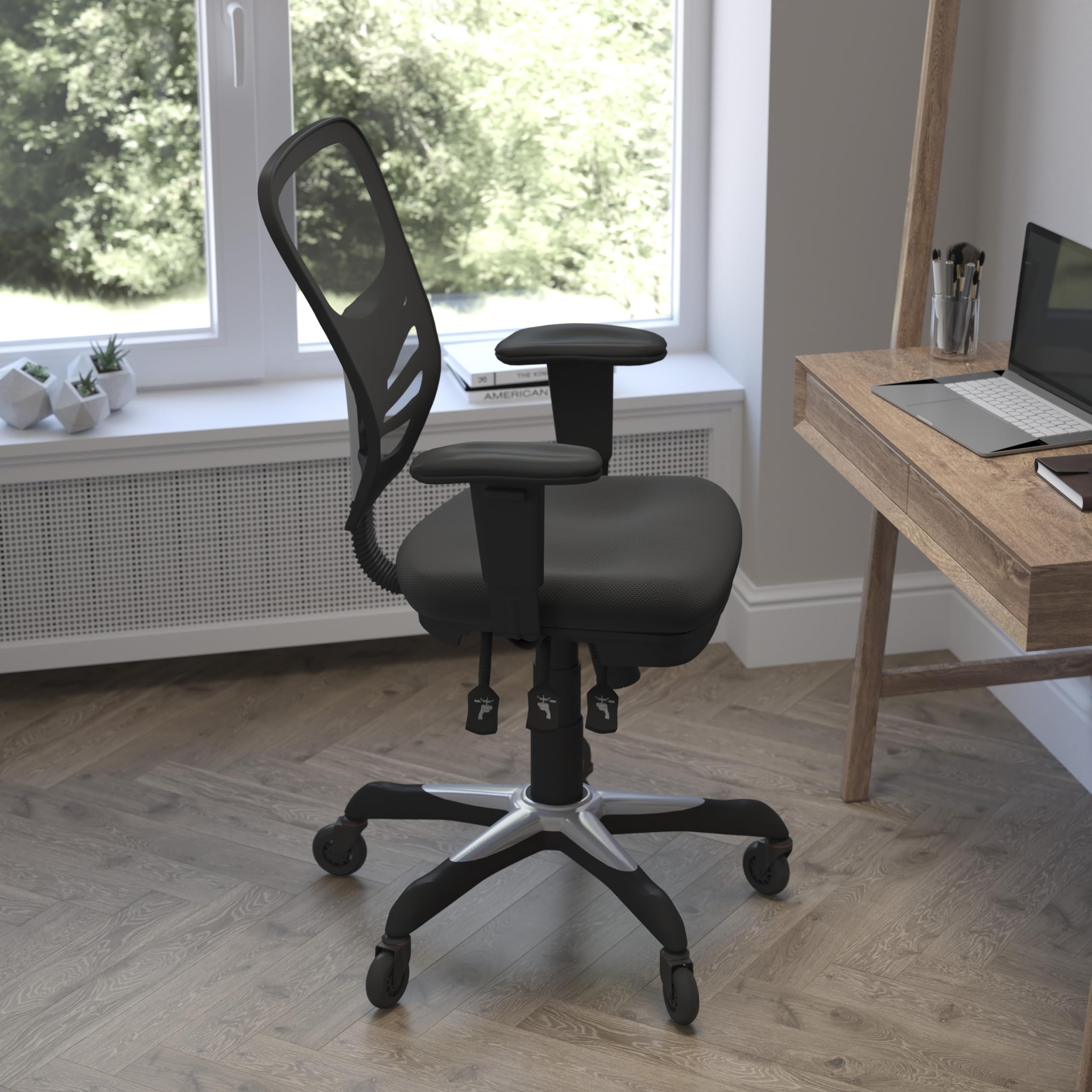 Flash Furniture Nicholas Mid-Back Black Mesh Multifunction Executive Swivel Ergonomic Office Chair With Adjustable Arms And Transparent Roller Wheels