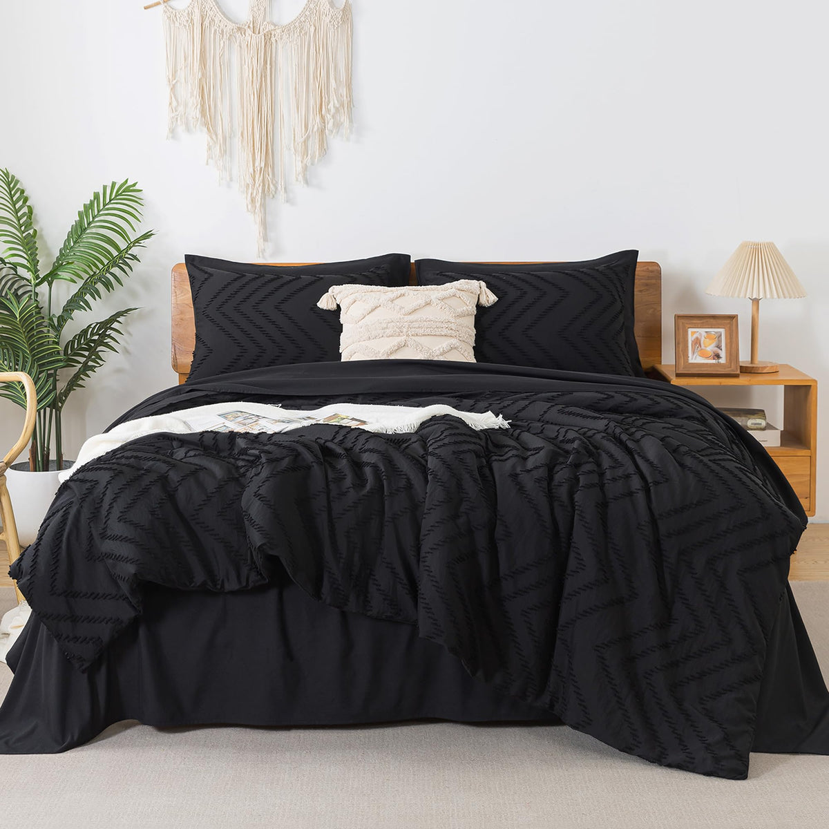Litanika Black Queen Size Comforter Set With Sheets - 7 Pieces Bed In A Bag Queen Tufted Complete Beddding Sets With Comforter,