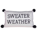 Creative Co-Op Rectangle Sweater Weather Embroidered Cotton Knit Lumbar Poms Pillows, Grey & Cream