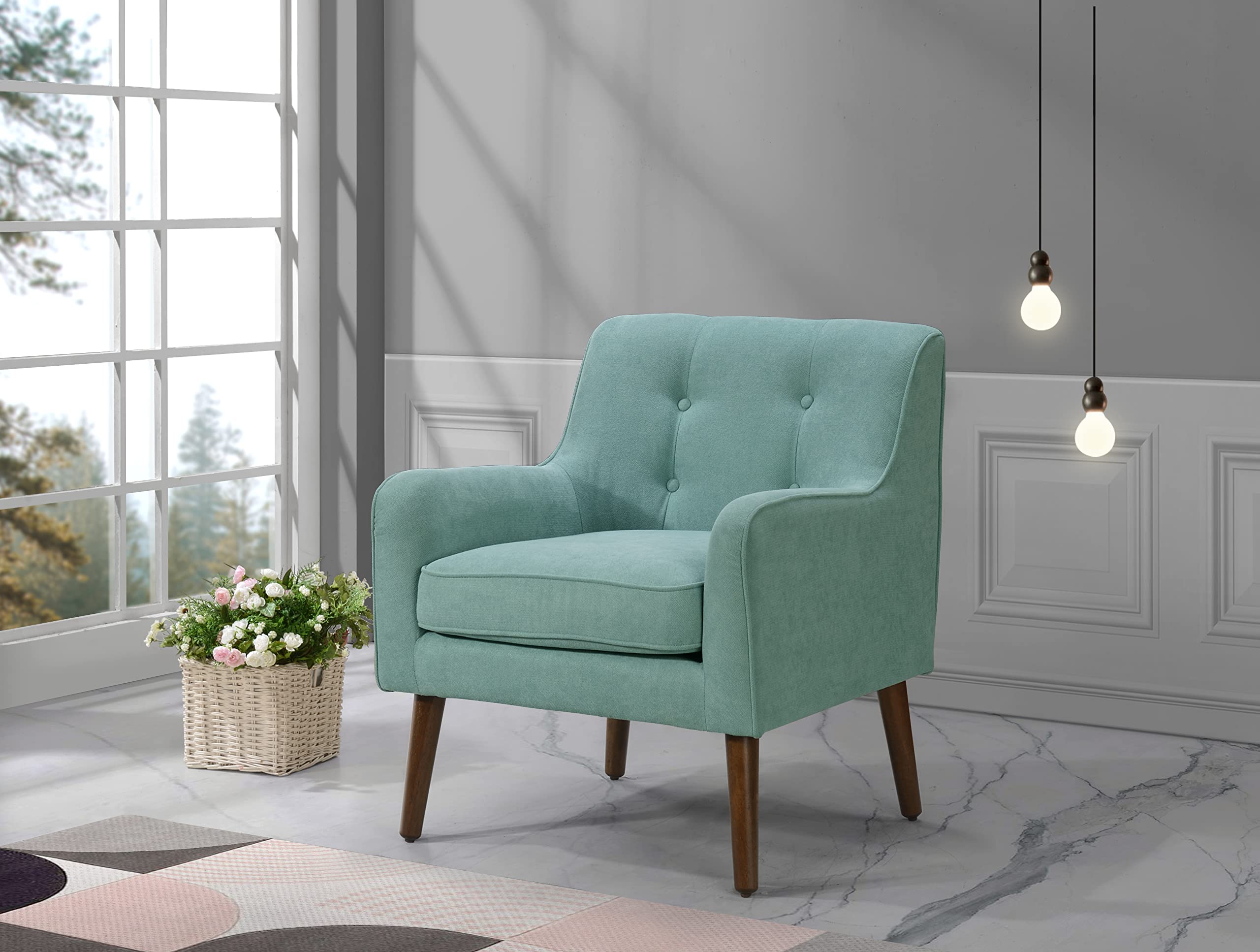 Lilola Home Ryder Mid Century Modern Aquamarine Teal Woven Fabric Tufted Armchair