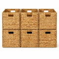 6 HandWoven Wicker Storage Baskets 13x11x11in, Water Hyacinth Shelf Bins