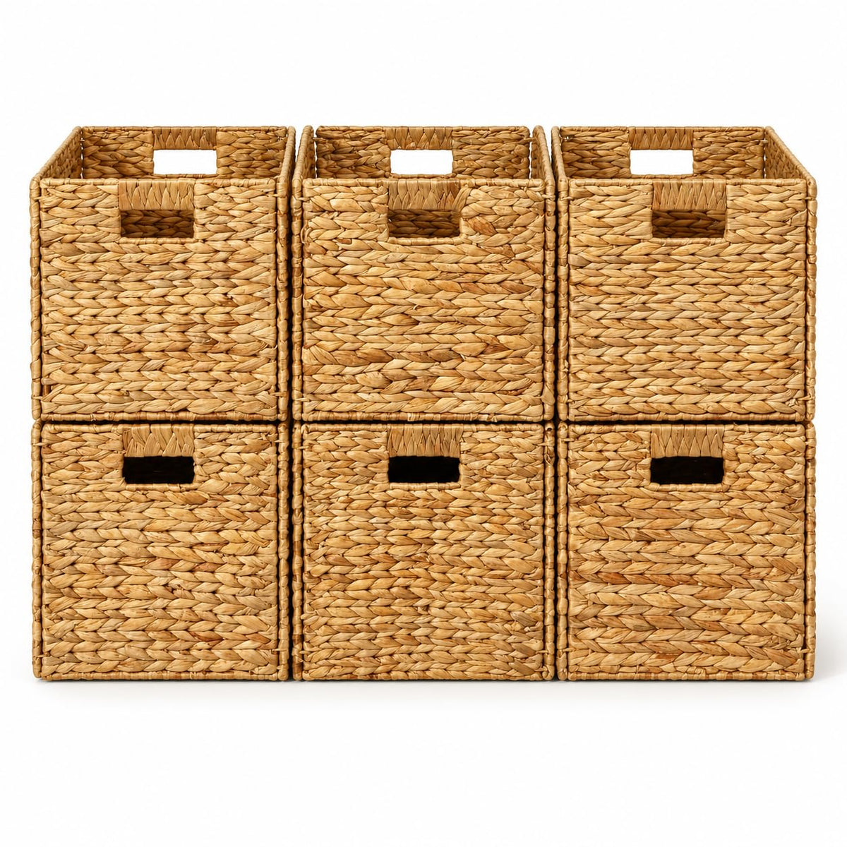 6 HandWoven Wicker Storage Baskets 13x11x11in, Water Hyacinth Shelf Bins