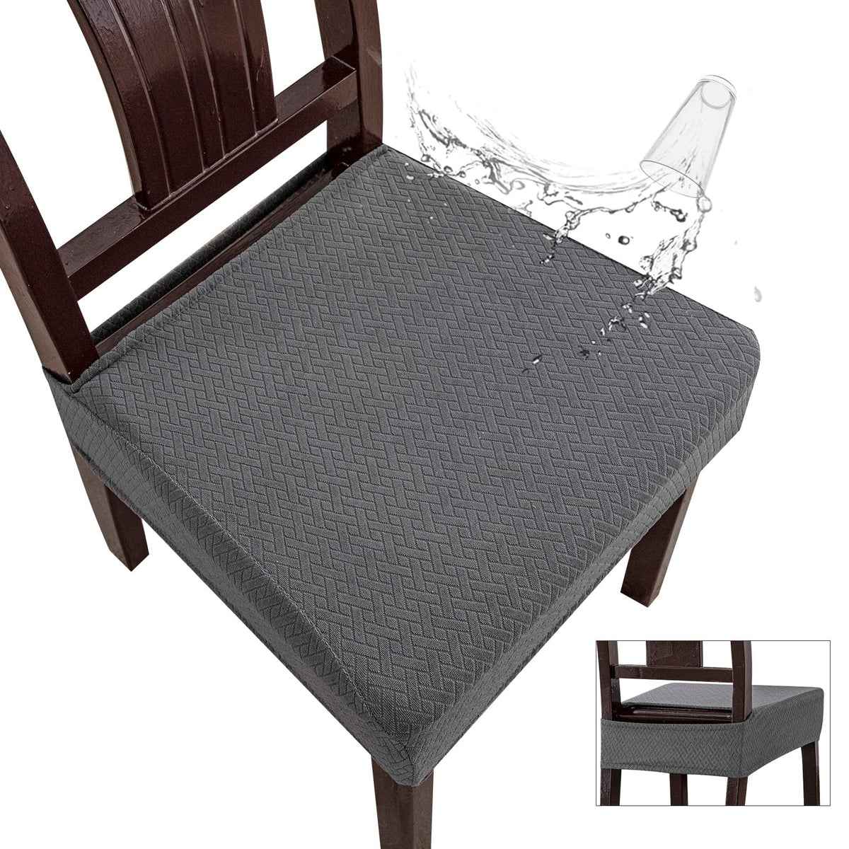 Genina Waterproof Seat Covers for Dining Room Chair Covers Waterproof Dining Chair Covers (2 PCS-Rear-gapped, Dark Gray)
