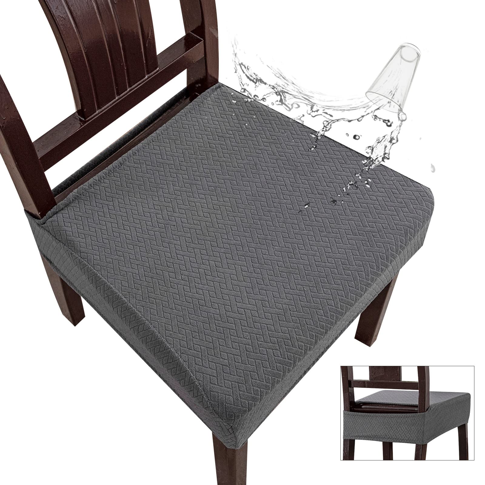 Genina Waterproof Seat Covers For Dining Room Chair Covers Waterproof Dining Chair Covers (4 Pcs-Rear-Gapped, Dark Gray)
