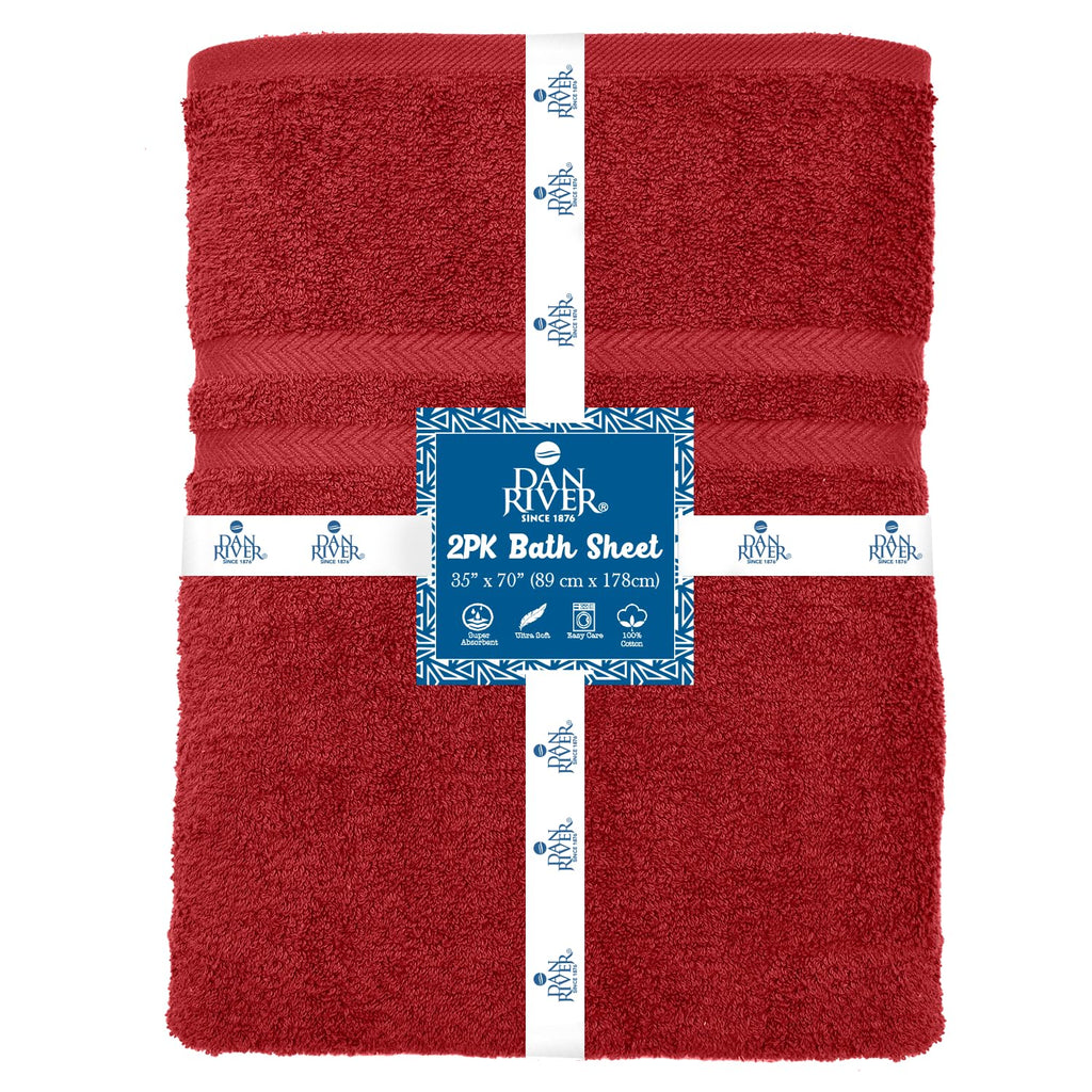 Dan River Bath Sheets Set Of 2 - 550 Gsm Ultra Soft & Highly Absorbent Sheets - 100% Cotton Jumbo Large Bath Towels For Bathroom
