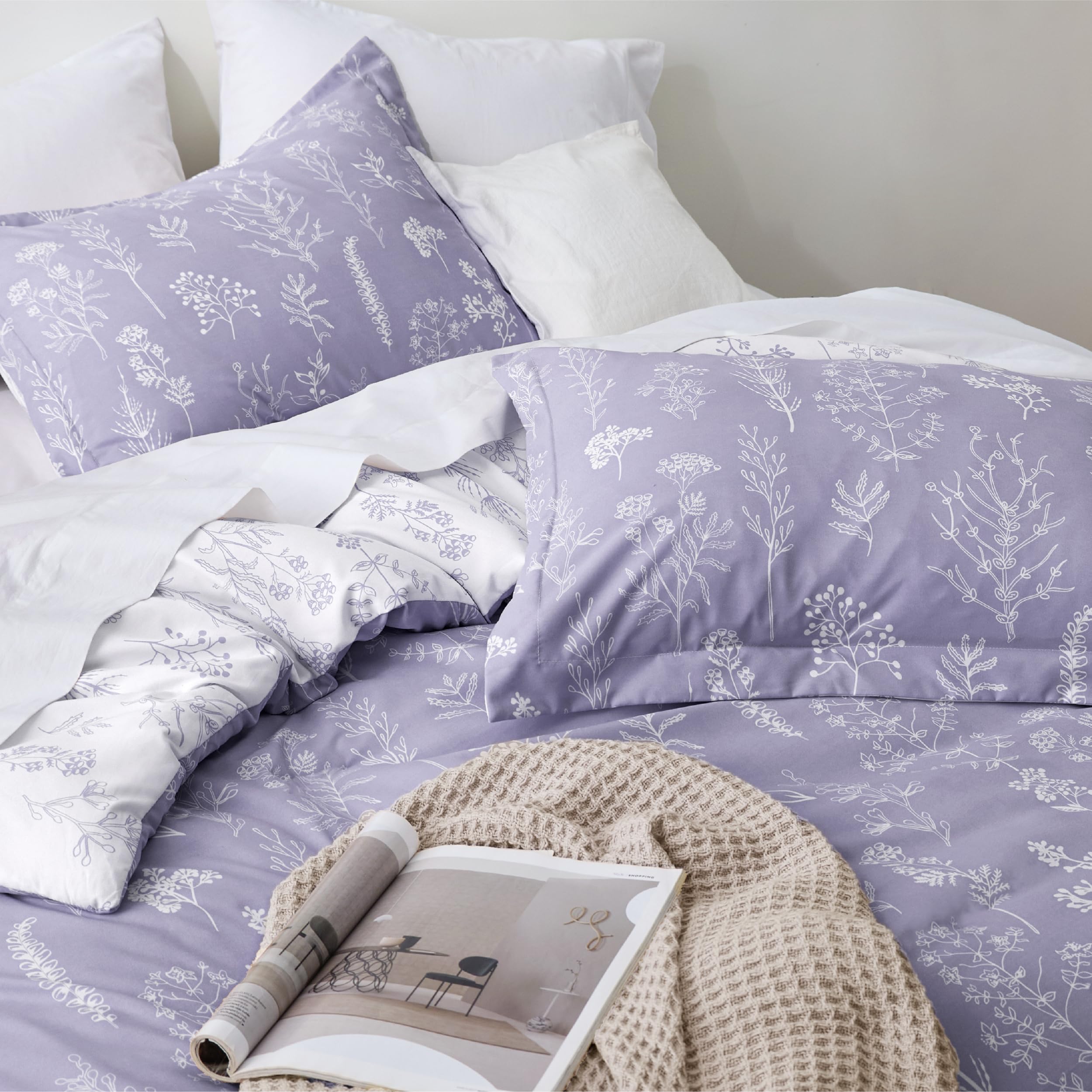 Bedsure Twin Duvet Cover Kids - Reversible Purple Floral Botanical Duvet Cover Set, Cute Bedding Set With Zipper Closure & 8 Corner Ties, 1 Kids' Duvet Cover (68'X90') & 1 Pillow Sham (20'X26')