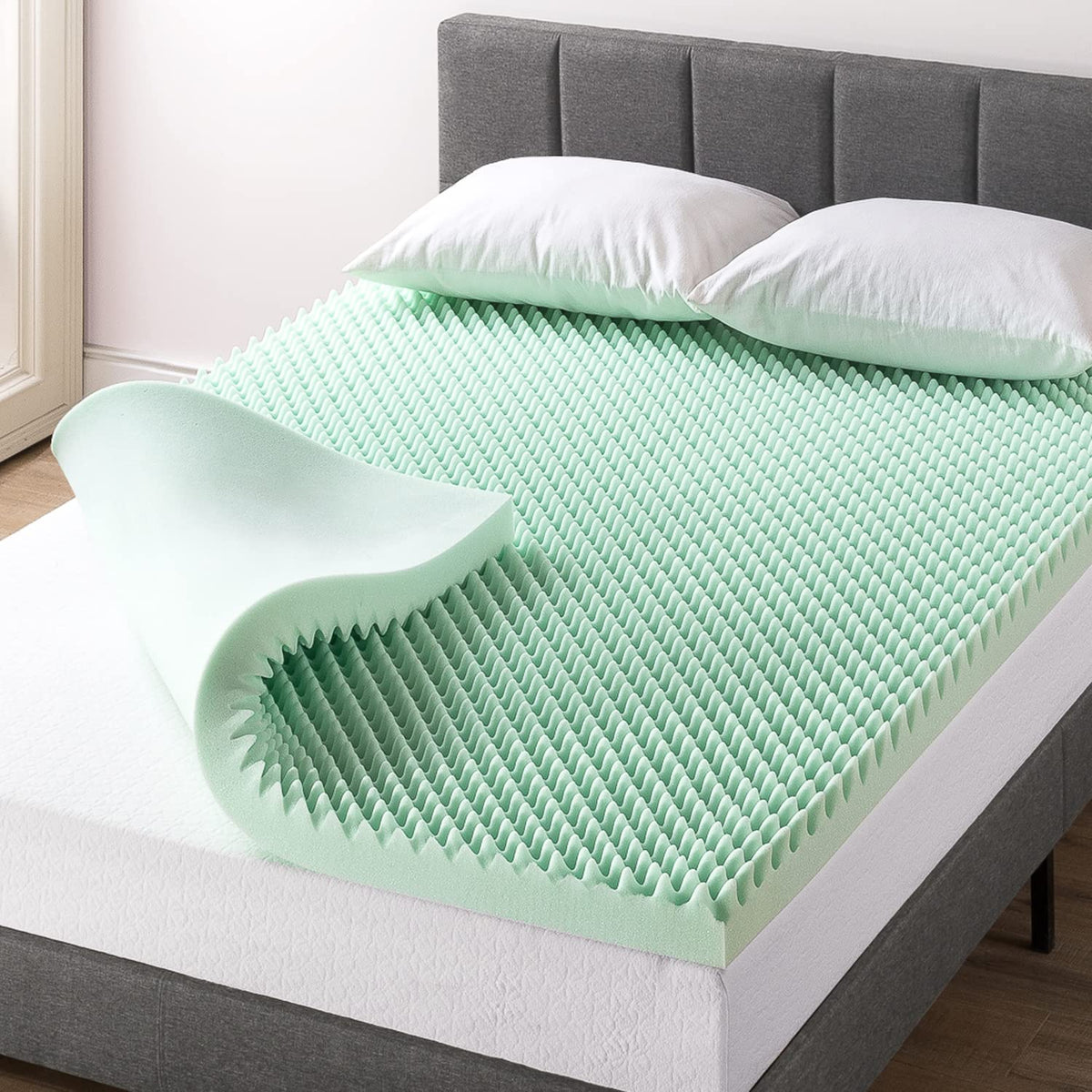 Best Price Mattress 3 Inch Egg Crate Memory Foam Mattress Topper With Calming Aloe Infusion, Certipur-Us Certified, Twin,Green