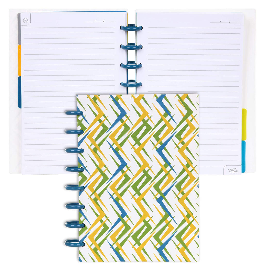 Talia Discbound Notebooks, Planner, Customizable, (Xziggity Zag W/Deep Lake Blue Discs, Junior (5.5In X 8.5In))
