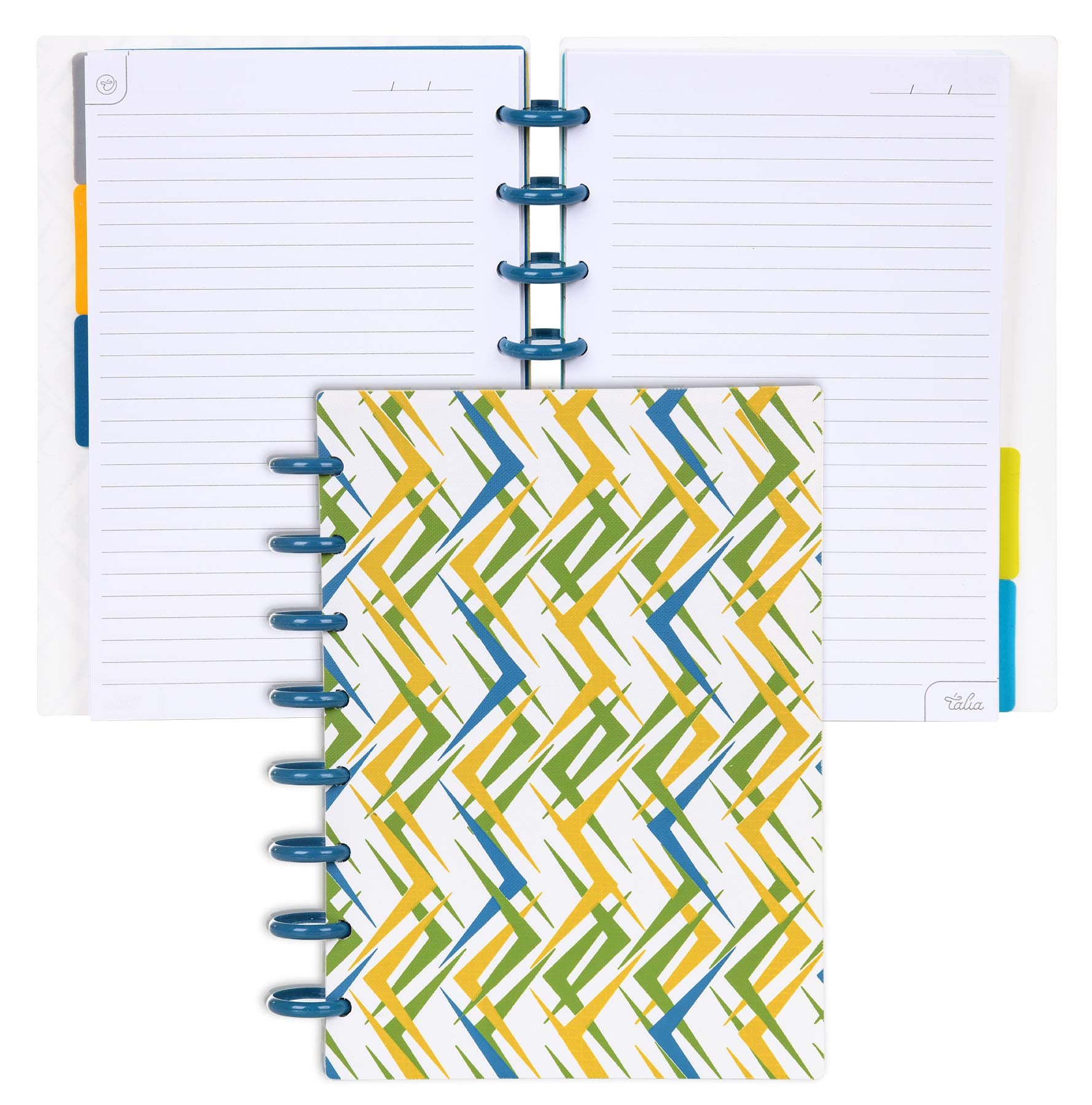 Talia Discbound Notebooks, Planner, Customizable, (Xziggity Zag W/Deep Lake Blue Discs, Junior (5.5In X 8.5In))