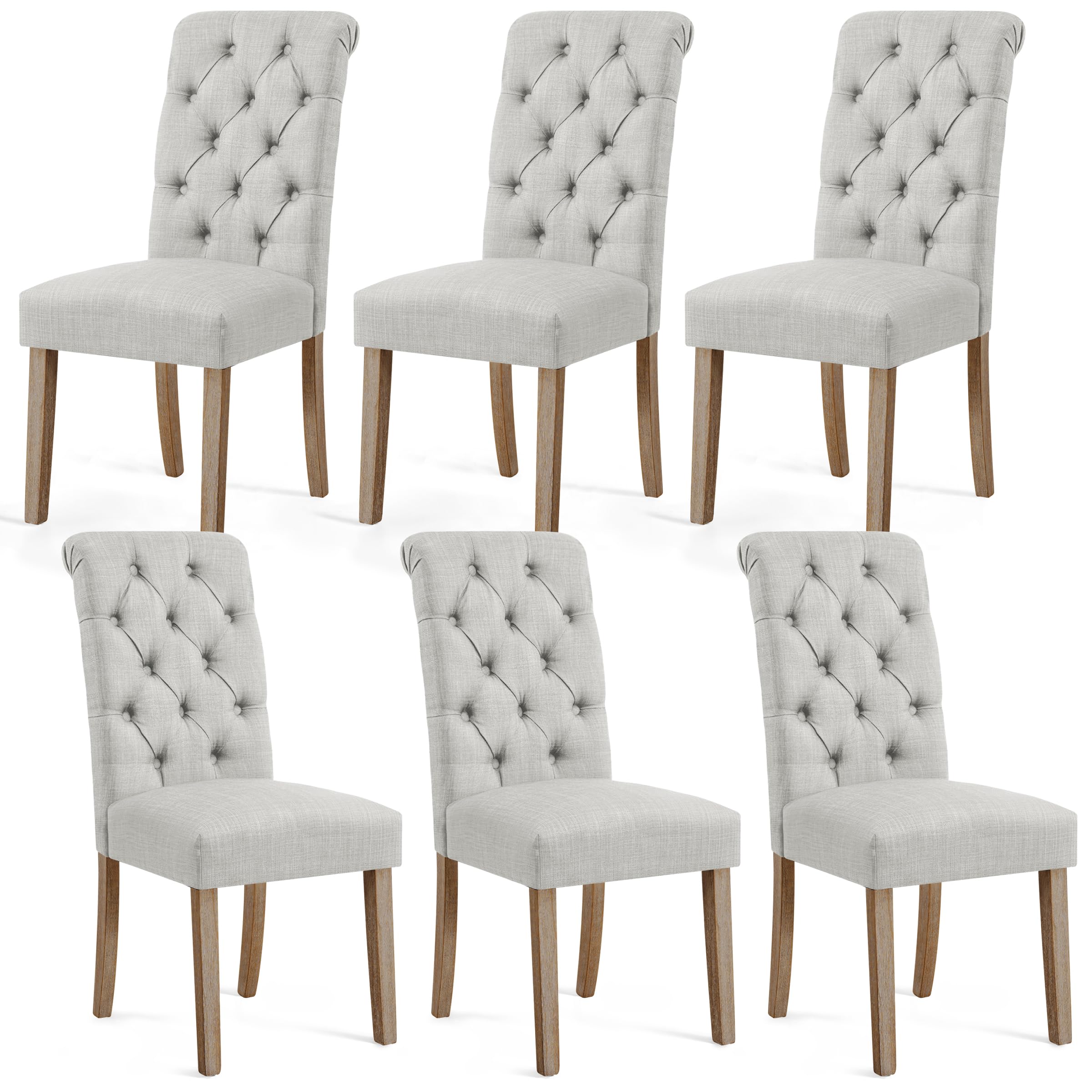 Symax Upholstered Parsons Dining Chairs Set Of 6, Tufted Dining Chairs, Button Upholstered Fabric Dining Room Chairs, With Solid