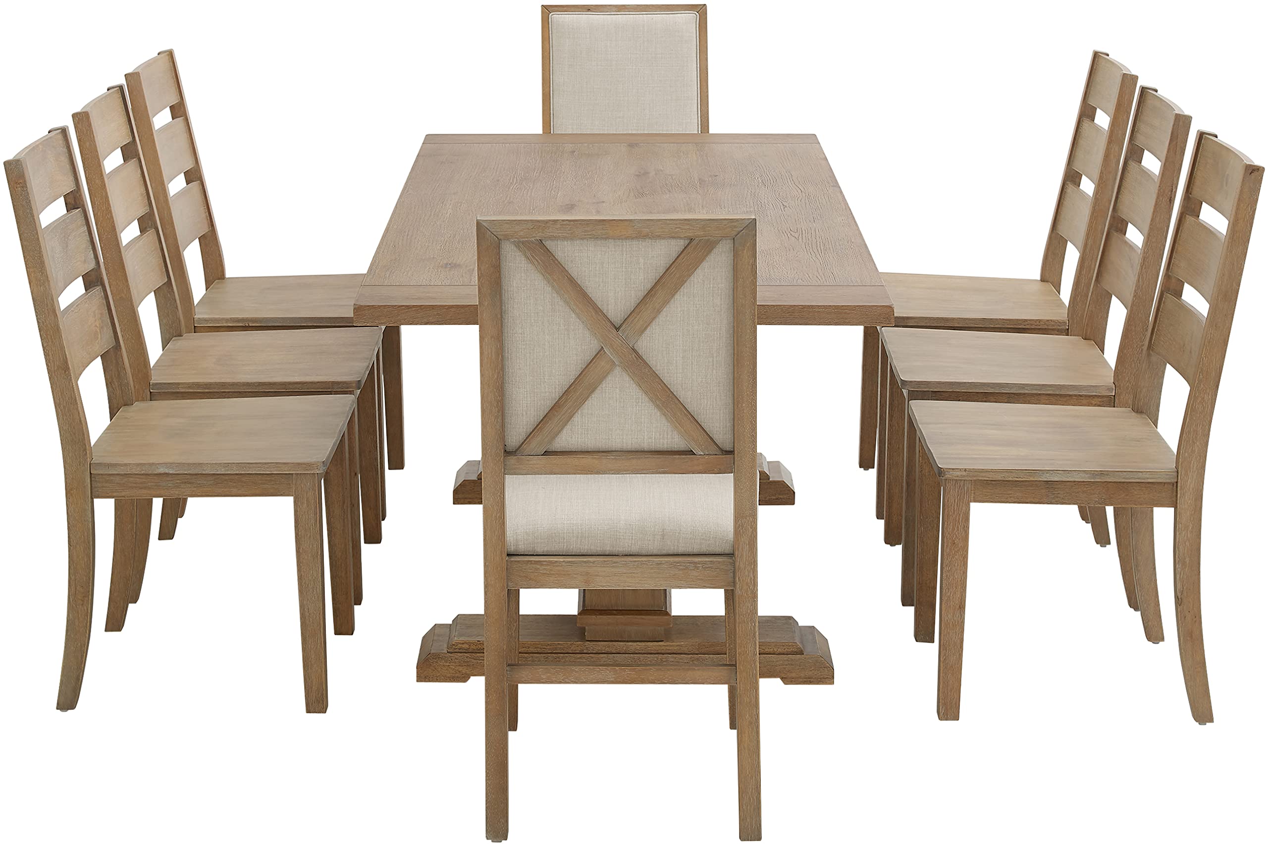 Crosley Furniture Joanna 9-Piece Modern Farmhouse Dining Table Set for 8 with 6 Ladderback and 2 Upholstered Chairs, Rustic Brown/Creme