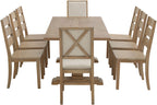 Crosley Furniture Joanna 9-Piece Modern Farmhouse Dining Table Set for 8 with 6 Ladderback and 2 Upholstered Chairs, Rustic Brown/Creme