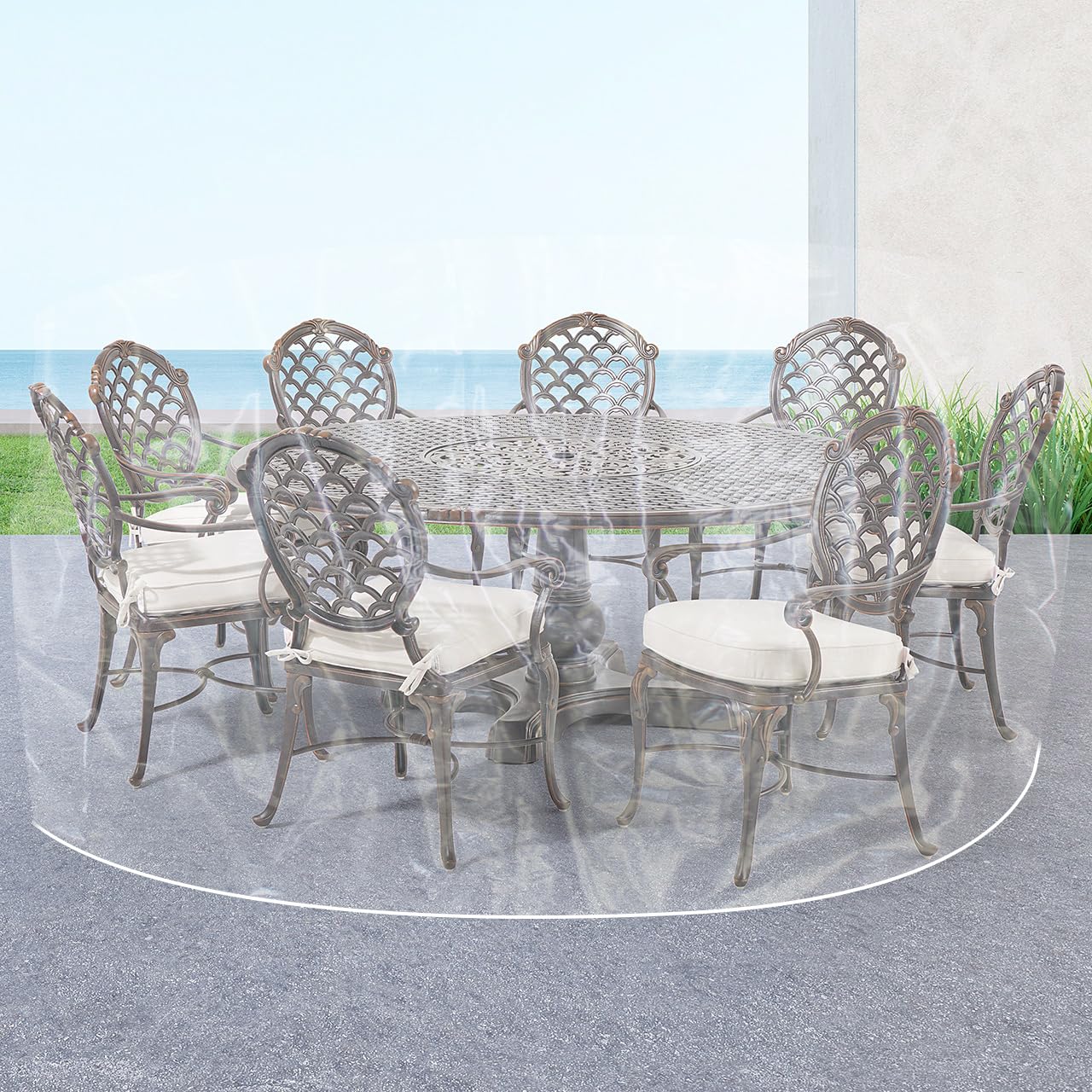 Laminet Crystal Clear Heavy-Duty Waterproof Plastic Outdoor Furniture Cover - Round Table Cover - 3 Season Protection - Keep Rai