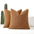 Romandeco Boucle Decorative Throw Pillow Covers For Couch Set Of 2, 24X24 Inches, Tobacco