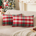 Sinyasan Set Of 2 White Christmas Scottish Plaid Throw Pillow Covers 12X20 Inch Red Woven Farmhouse Winter Decorative Pillow Cov